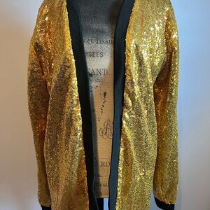 Gold Sequin Jacket with Black Trim